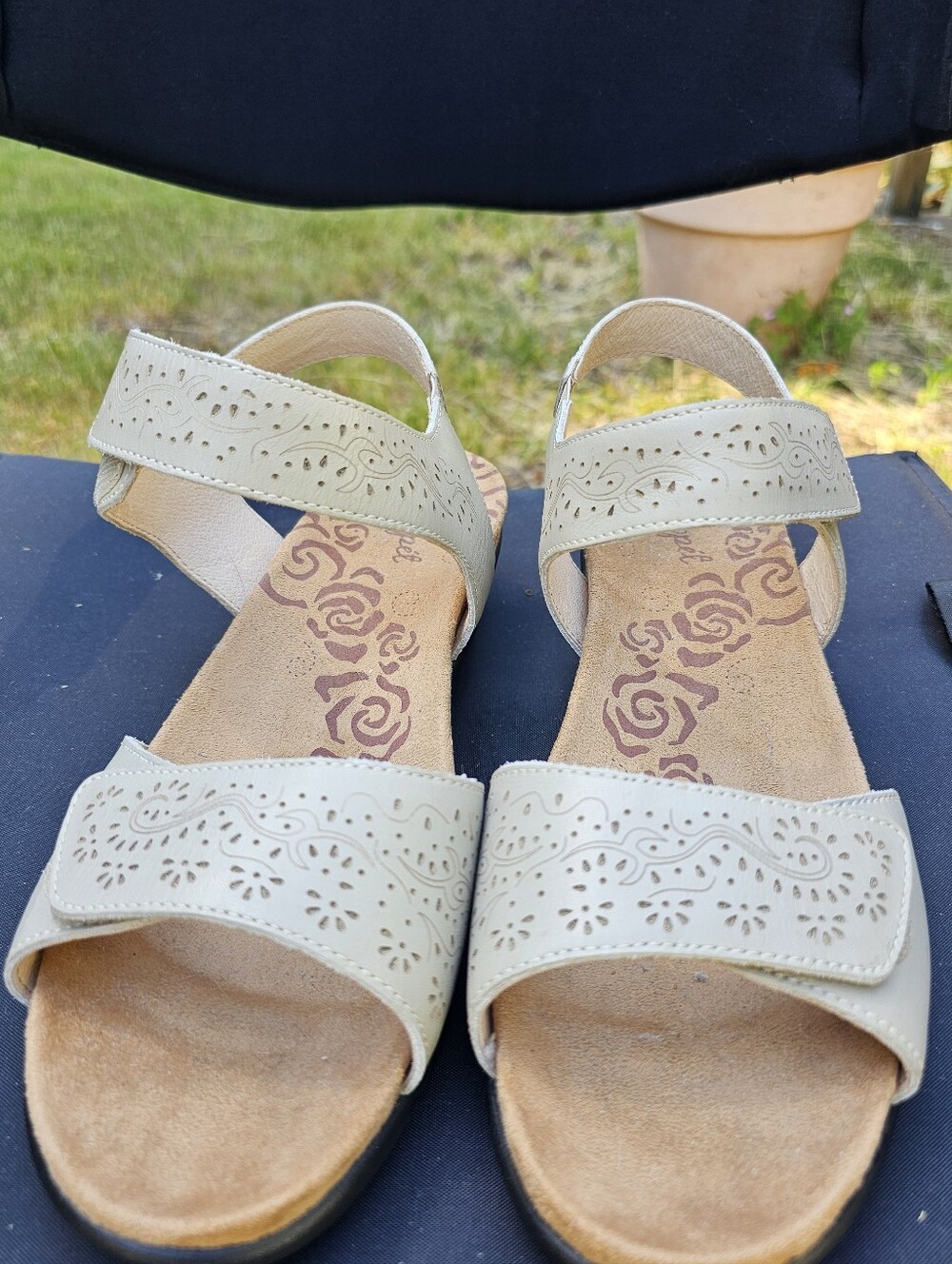 Women's Cream Laser-Cut Comfort Sandals